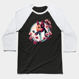 Smooth Fox Terrier Embraces Spring Cherry Blossoms Baseball T-Shirt